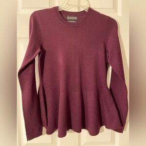 XS Nanette Lepore Merino Wool-Crew Neck Long Sleeve Peplum Berry Sweater NWOT!